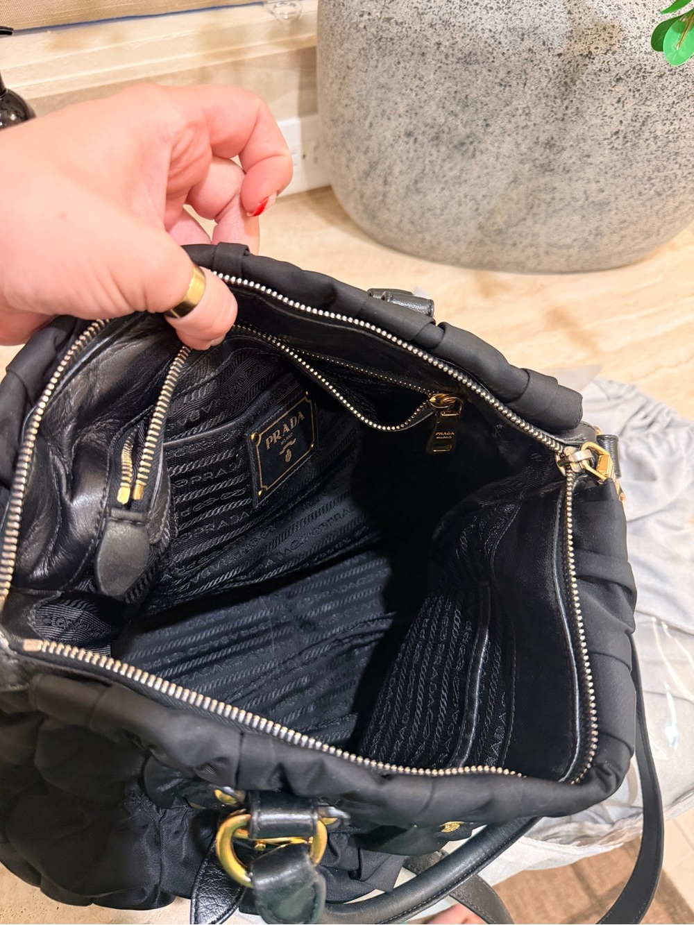AUTHENTIC Prada Tessuto Black Nylon Ruched Shoulder Bag with Gold Hardware - Picture 10 of 16